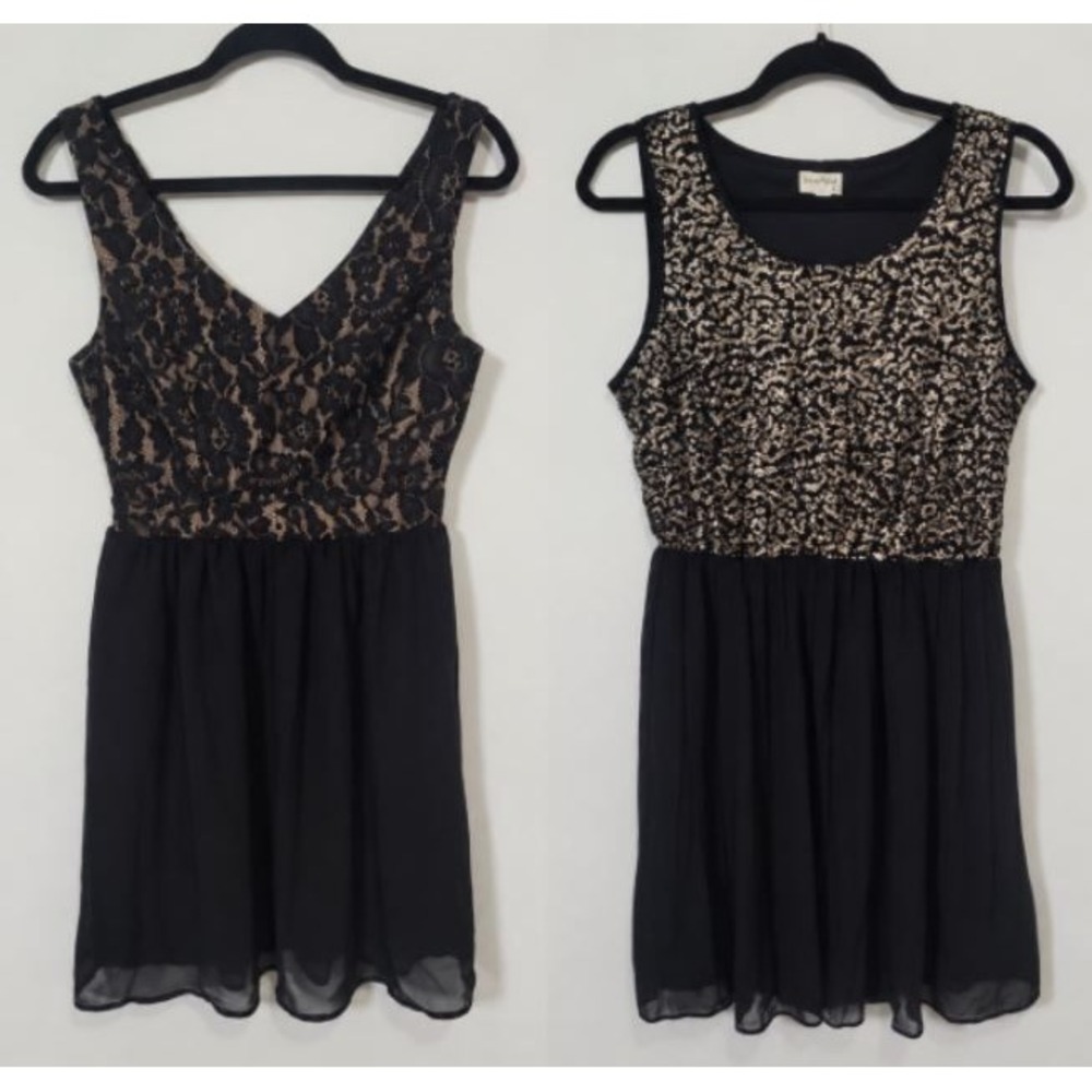Lot of 2 Medium Black Party Dresses Fit and Flare Dress Women Black Sequin Lace